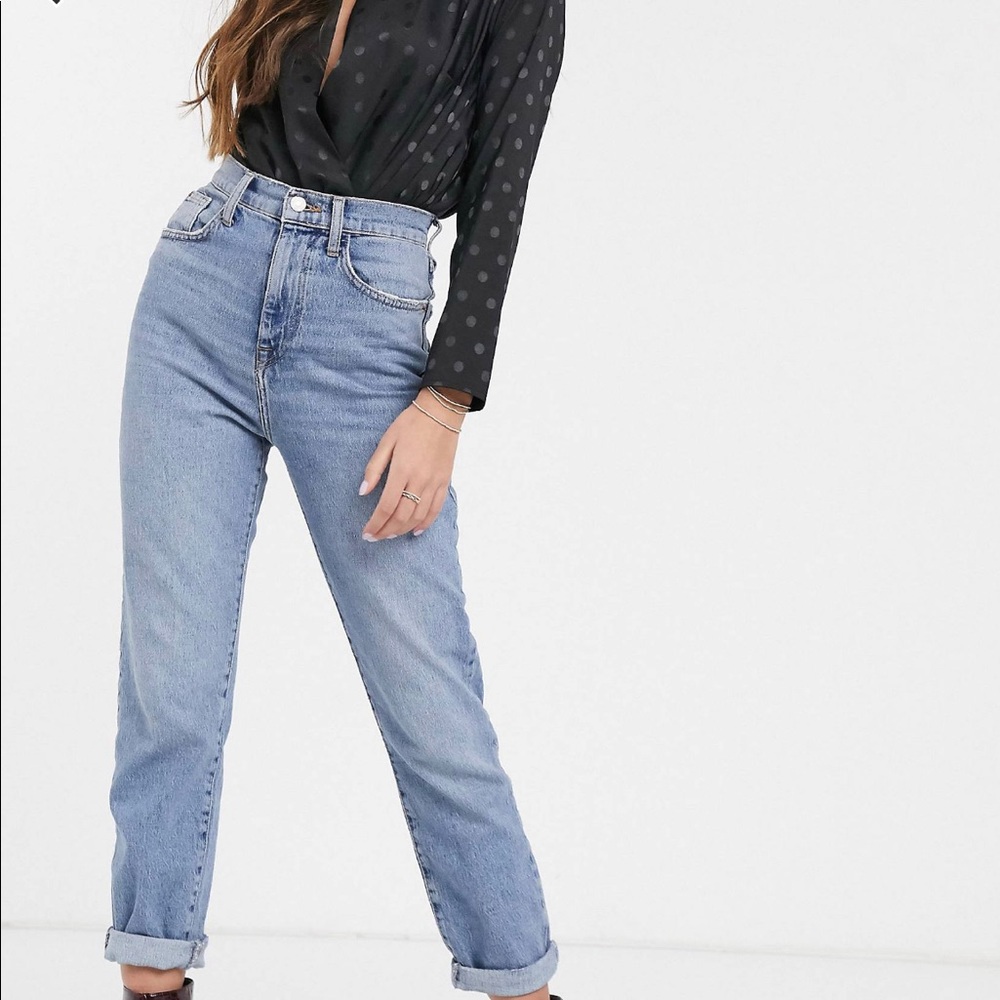 new look straight leg jean mid blue
